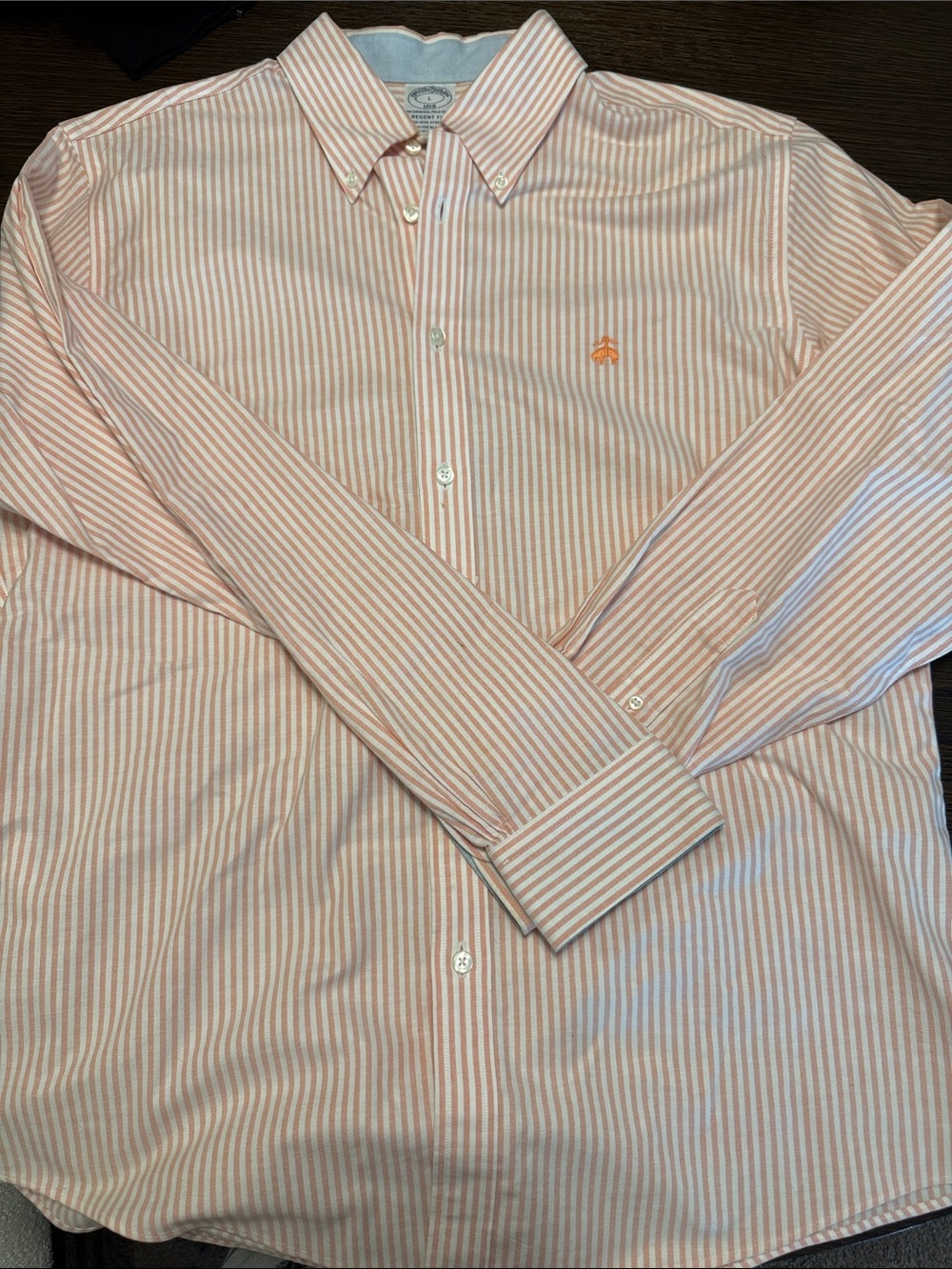 Brooks Brothers Pink and White Striped Button-Down Dress Shirt